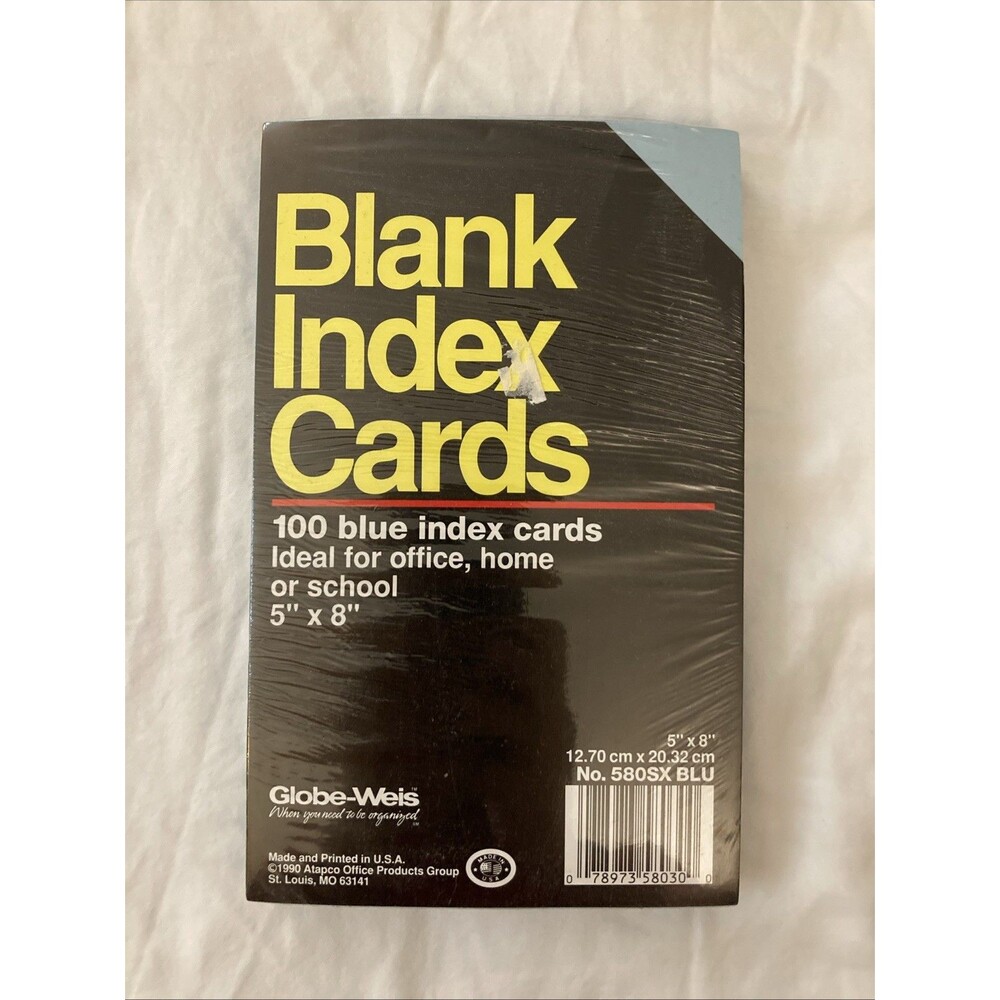 Globe-Weis Index Cards 5"X8" Blank Blue 100 in Pack | School Office Home | USA